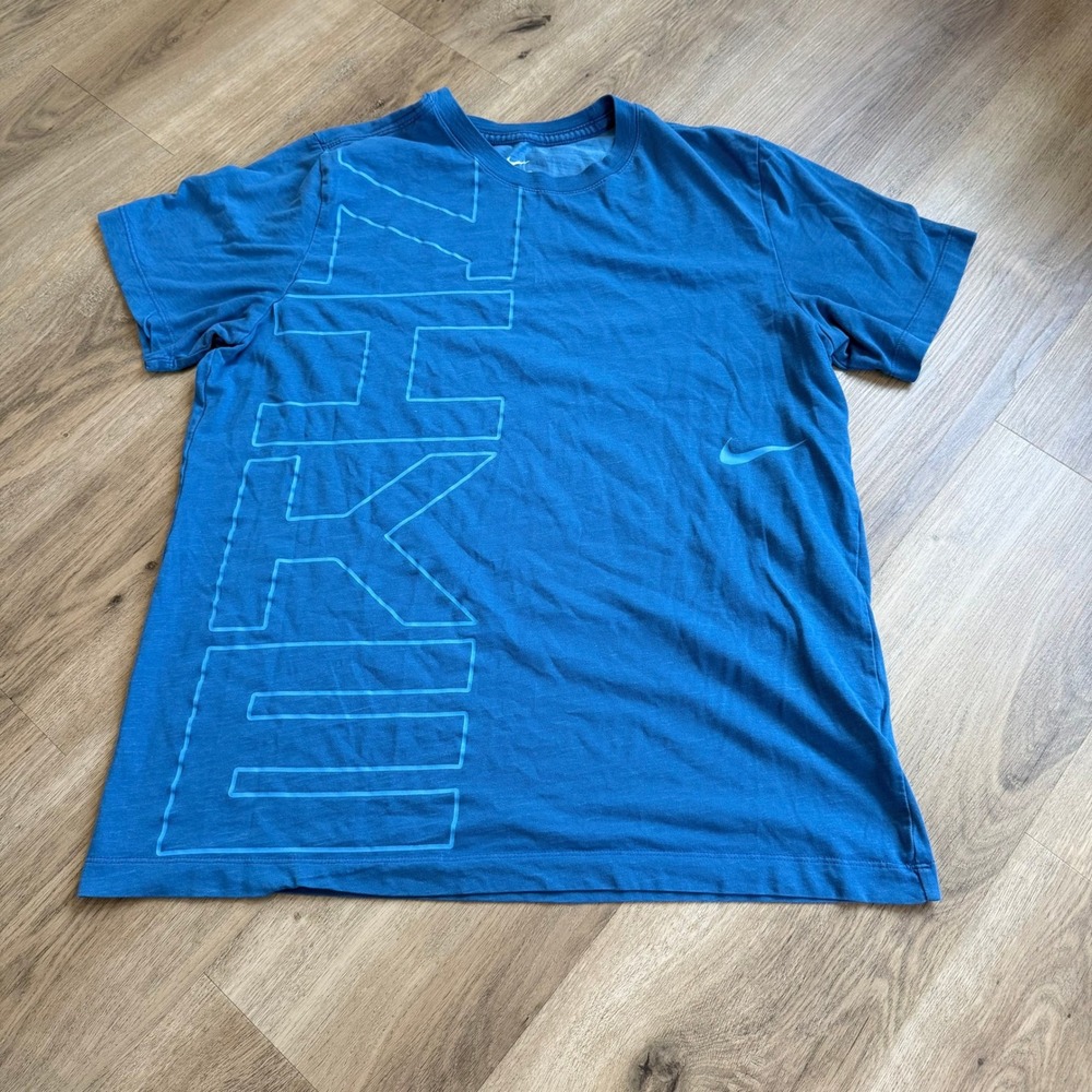 Nike Dri-FIT Mens Large Blue Short Sleeve Graphic T-Shirt Outline Logo